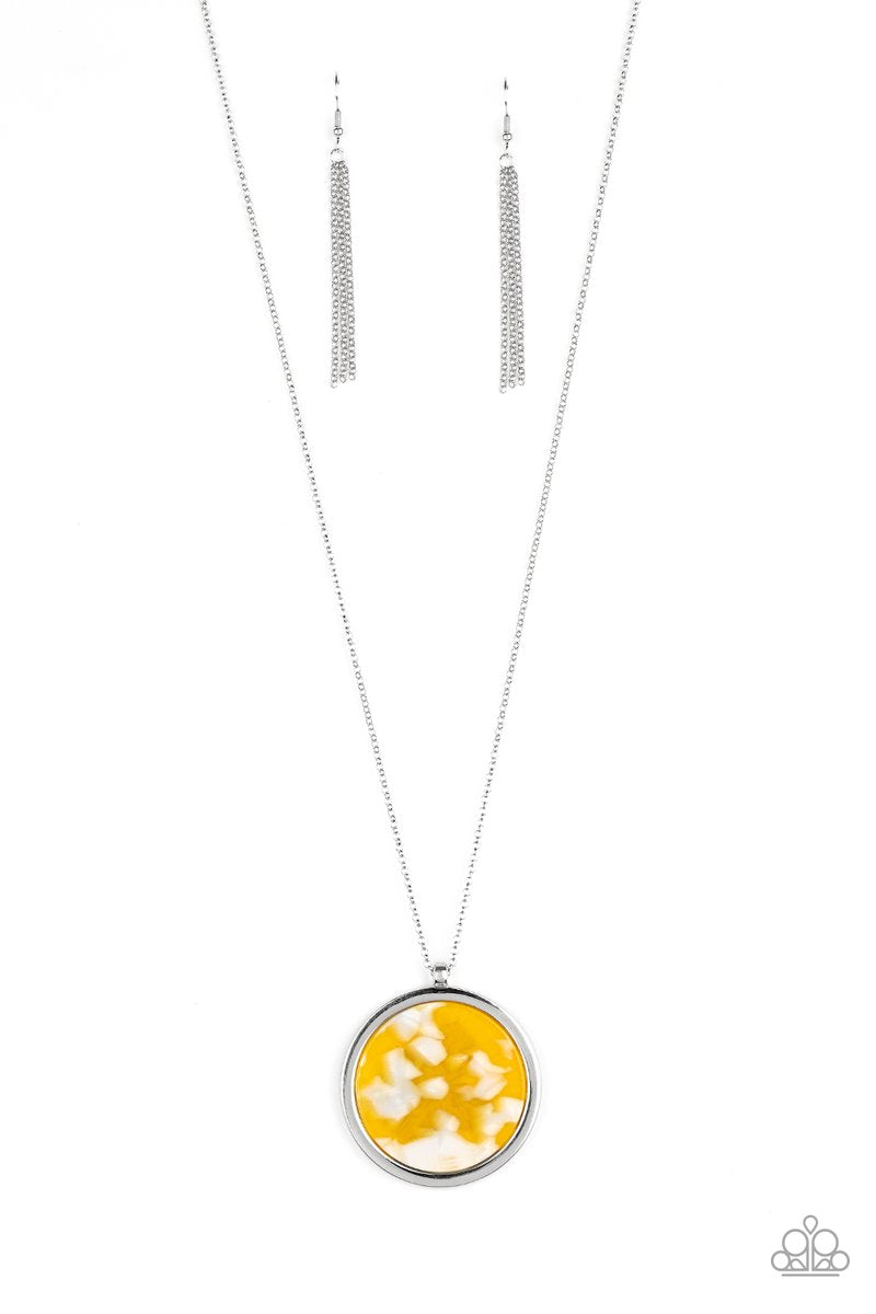 It's POP Secret - Paparazzi - Yellow Tortoise Acrylic Circular Pendant Necklace