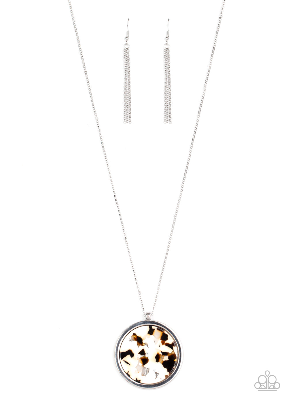 It's POP Secret! - Paparazzi - Brown and White Tortoise Acrylic Circular Pendant Necklace