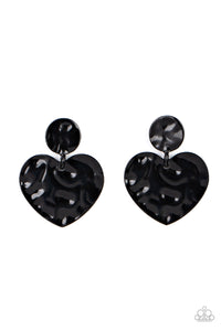Just a Little Crush - Paparazzi - Black Hammered Heart Post Earrings