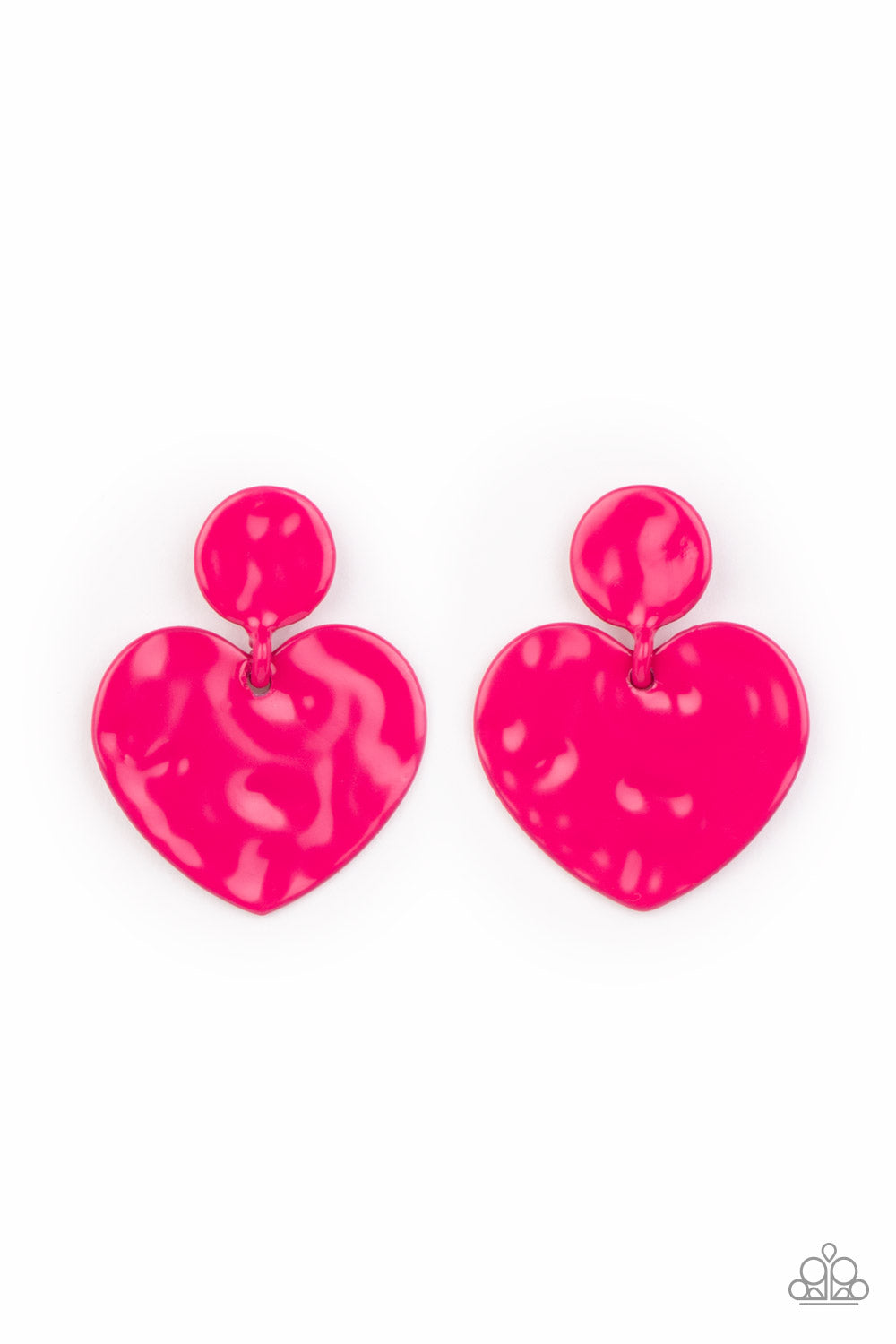 Just a Little Crush - Paparazzi - Pink Hammered Heart Post Earrings