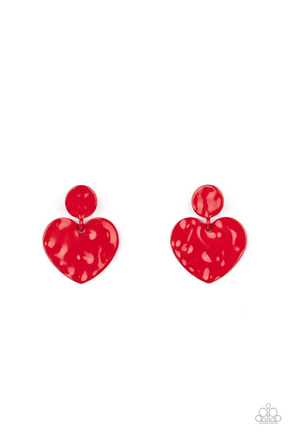 Just a Little Crush - Paparazzi - Red Heart Hammered Post Earrings