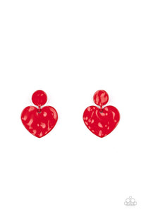 Just a Little Crush - Paparazzi - Red Heart Hammered Post Earrings