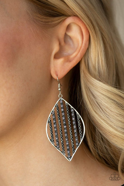 Leaf Motif - Paparazzi - Silver Bead Leaf Earrings