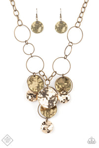 Learn the HARDWARE Way - Paparazzi - Brass and Gold Hammered Disc Mixed Metal Necklace