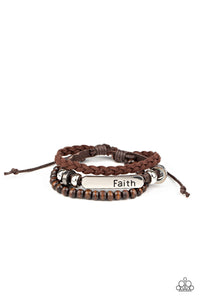 Let Faith Be Your Guide - Paparazzi - Brown Urban Wood Faith Sliding Knot Bracelet
