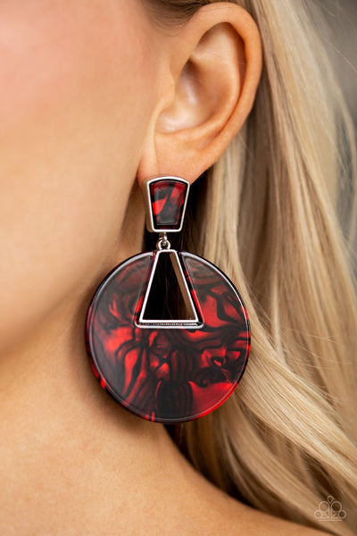Let HEIR Rip! - Paparazzi - Red Post Acrylic Marble Earrings
