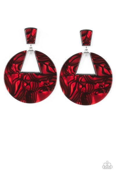Let HEIR Rip! - Paparazzi - Red Post Acrylic Marble Earrings