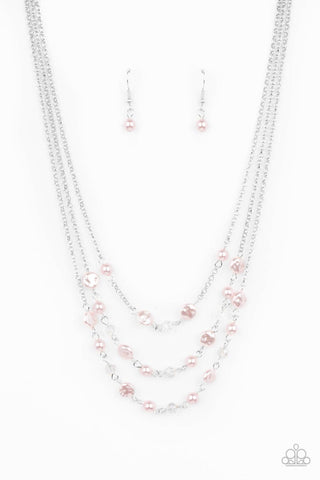 Let The Record GLOW - Paparazzi - Pink Pearl Crystal Bead Layered Necklace