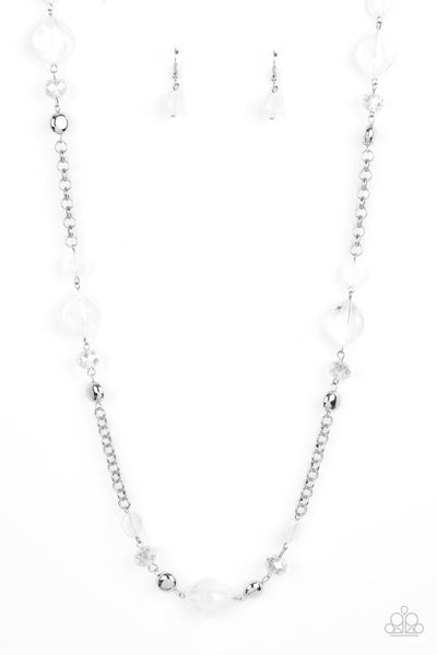 Light-Scattering Luminosity - Paparazzi - White Cloudy Bead Silver Necklace