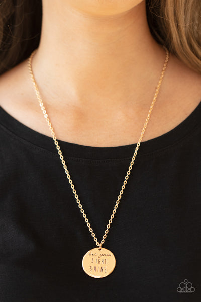 Light It Up - Paparazzi - Gold "Let Your Light Shine" Dainty Disc Necklace