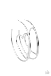 Love At First BRIGHT - Paparazzi - Silver Heart Hoop Earrings