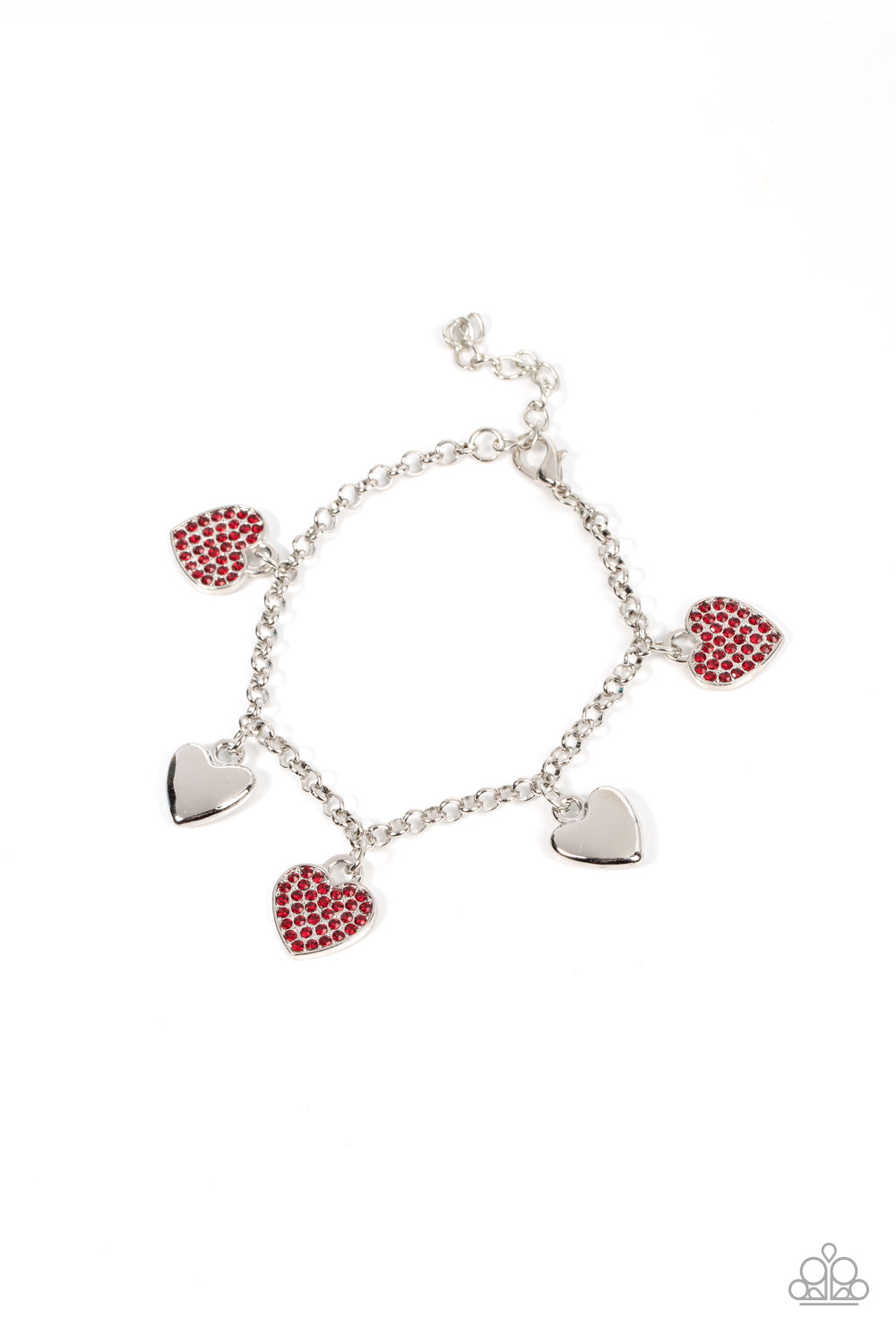 Lusty Lockets - Paparazzi - Red Rhinestone Heart Charm Clasp Bracelet