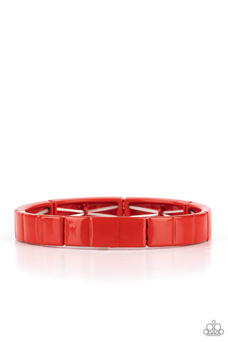 Material Movement - Paparazzi - Red Metal Rectangle Stretchy Bracelet