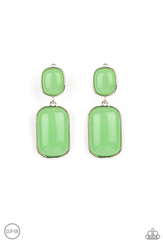 Meet Me At The Plaza - Paparazzi - Green Milky Bead Clip On Earrings