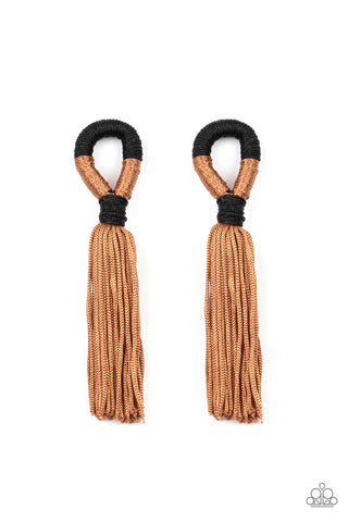 Moroccan Mambo – Paparazzi – Brown Lark and Black Cording Tassel Post Earrings