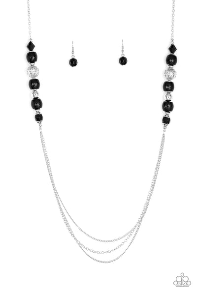 Native New Yorker - Paparazzi - Black Crystal Silver Accent Bead Long Necklace