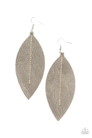 Naturally Beautiful - Paparazzi - Silver Leather Leaf Earrings