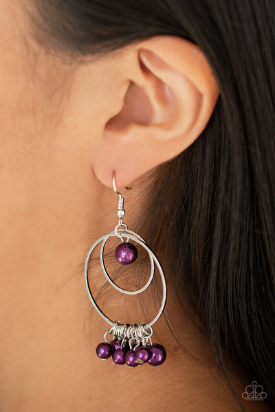 New York Attraction - Paparazzi - Purple Pearl Silver Circular Earrings