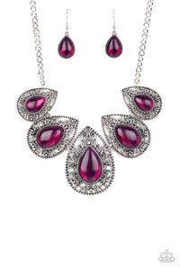 Opal Auras - Paparazzi - Purple Opalescent Teardrop Bead Silver Filigree Necklace