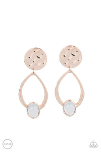 Opal Obsession - Paparazzi - Rose Gold Disc White Opalescent Clip On Earrings