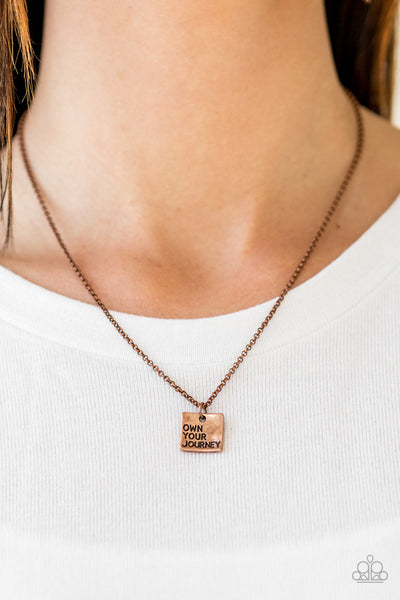 Own Your Journey - Paparazzi - Copper Square Inspirational Pendant Necklace