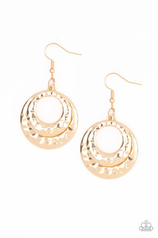 Perfectly Imperfect - Paparazzi - Gold Hammered Circular Earrings