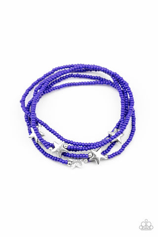 Pretty Patriotic - Paparazzi - Blue Seed Bead Silver Star Stretchy Bracelet