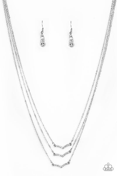 Pretty Petite - Paparazzi - White Rhinestone Dainty Silver Layered Necklace