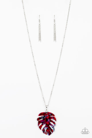 Prismatic Palms – Paparazzi – Red Acrylic Leaf Silver Chain Pendant Necklace