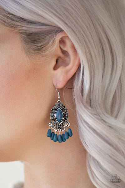 Private Villa - Paparazzi - Blue Faceted Bead Silver Filigree Earrings
