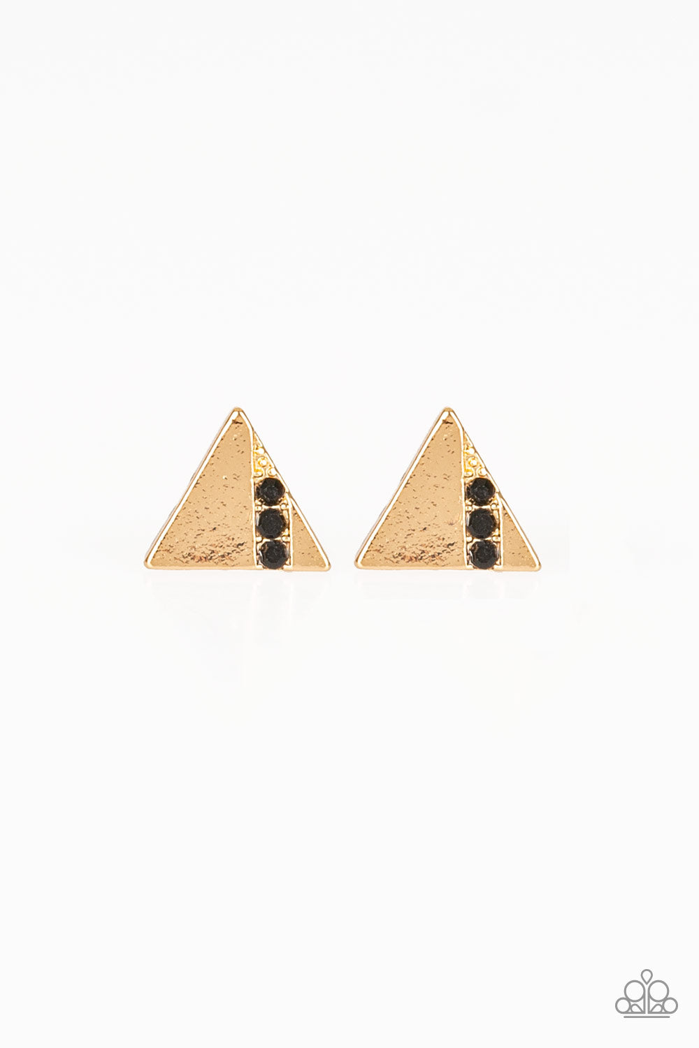 Pyramid Paradise - Paparazzi - Gold Triangle Black Rhinestone Post Earrings