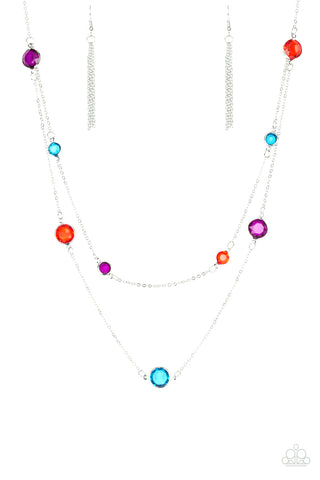 Raise Your Glass - Paparazzi - Multi Red Blue and Purple Gem Layered Necklace