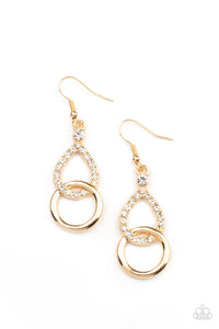 Red Carpet Couture - Paparazzi - Gold Linked Circle White Rhinestone Earrings