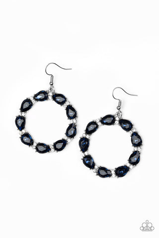 Ring Around the Rhinestones - Paparazzi - Blue Gem Rhinestone Circle Earrings