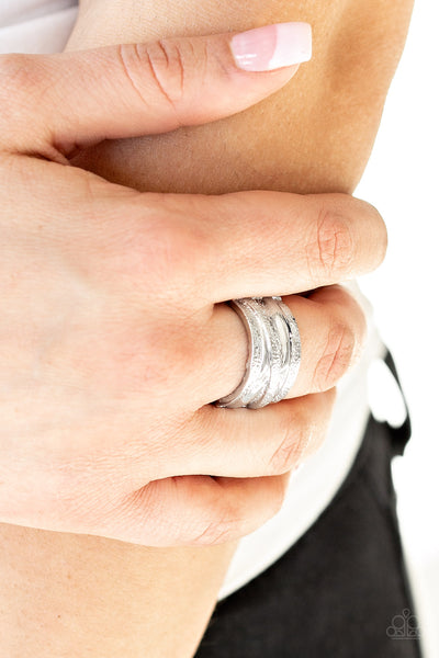 Rise and Shine - Paparazzi - Silver Hammered and Smooth Band Ring