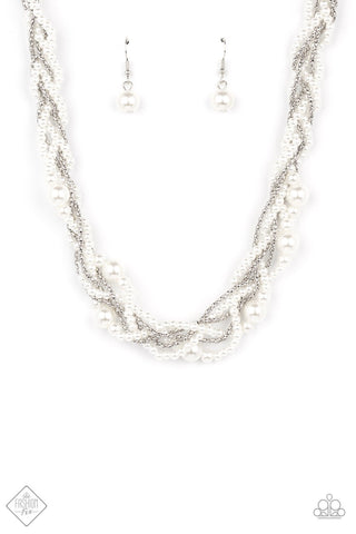 Royal Reminiscence - Paparazzi - White Pearl Silver Chain Braided Necklace