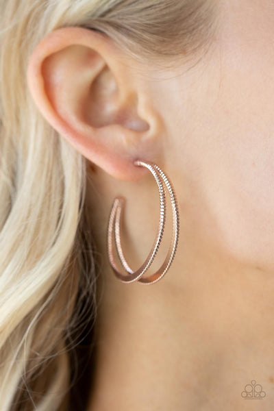 Rustic Curves - Paparazzi - Rose Gold Textured Double Hoop Earrings