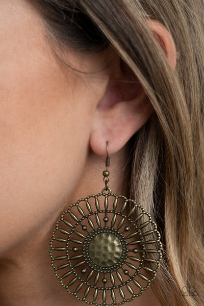Rustic Groves - Paparazzi - Brass Floral Earrings