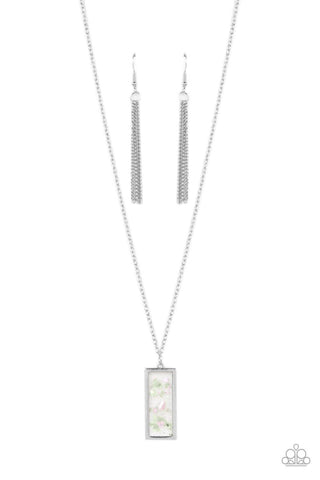 SEA You Around - Paparazzi - Green Iridescent Fleck Silver Rectangle Pendant Necklace