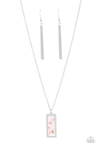 SEA You Around - Paparazzi - Pink Iridescent Fleck Silver Rectangle Pendant Necklace
