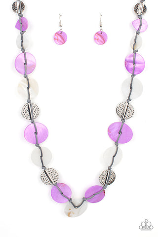 Seashore Spa - Paparazzi - Purple Shell Silver Hammered Disc Necklace