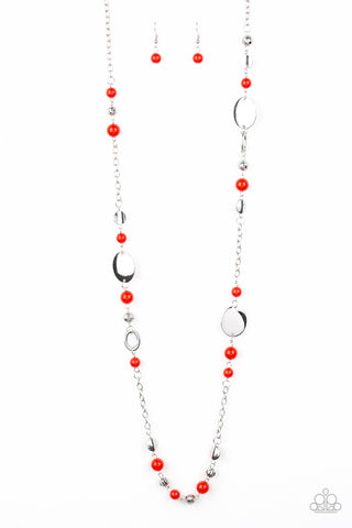Serenely Springtime - Paparazzi - Red and Silver Bead Disc Necklace