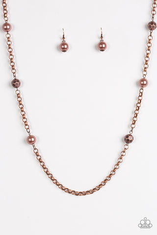 Showroom Shimmer - Paparazzi - Copper Pearl and Faceted Bead Necklace