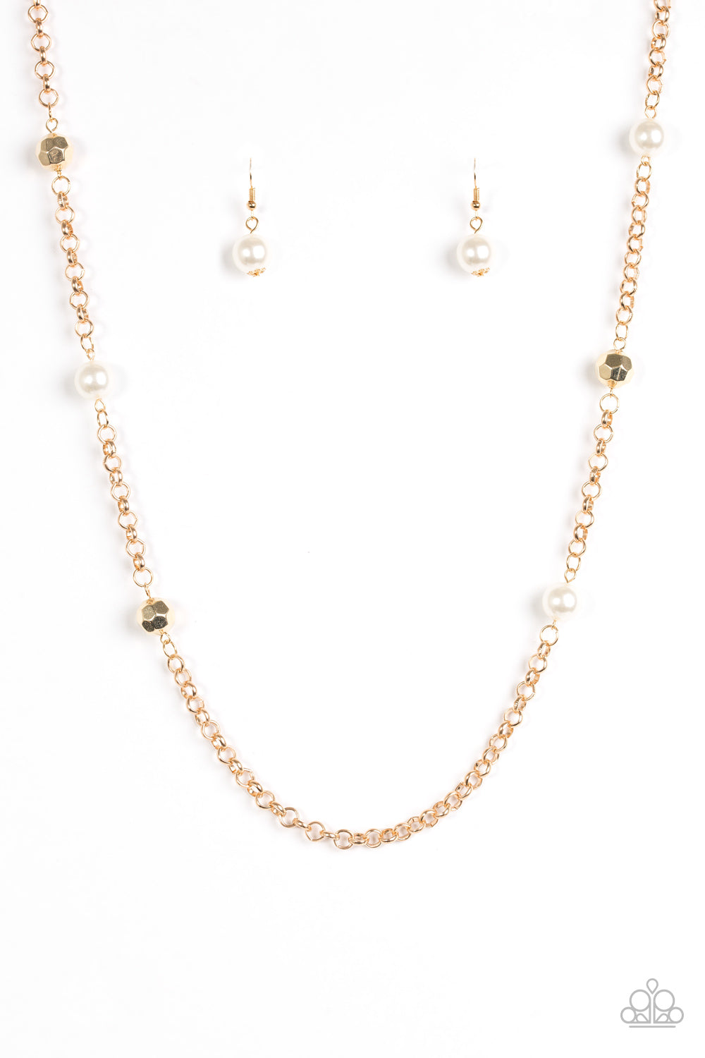 Showroom Shimmer - Paparazzi - Gold and White Pearl Bead Necklace