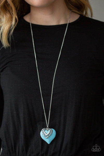 Southern Heart - Paparazzi - Blue Turquoise Heart Pendant Necklace