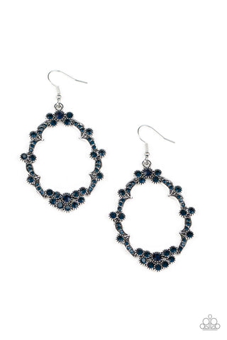 Sparkly Status - Paparazzi - Blue Rhinestone Silver Studded Oval Earrings