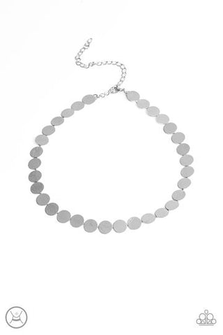 Spot Check - Paparazzi - Silver Etched Disc Choker Necklace