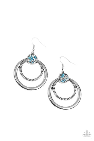 Spun Out Opulence - Paparazzi - Blue and Silver Druzy Circle Earrings 