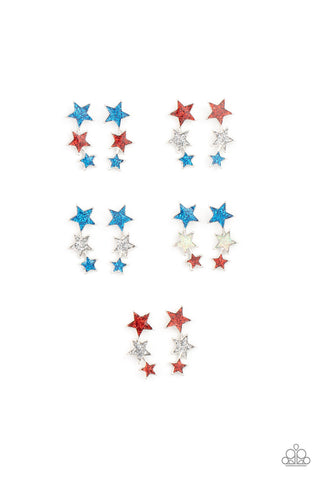 Red Silver and Blue Glitter Star Children's Post Earrings - Paparazzi Starlet Shimmer