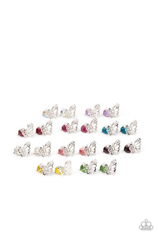 Colored Rhinestone Silver Butterfly Post Children's Earrings - Paparazzi Starlet Shimmer